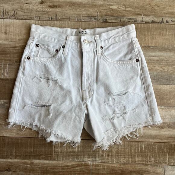 AGOLDE Parker Long Shorts in Pannacotta White Denim Size 23